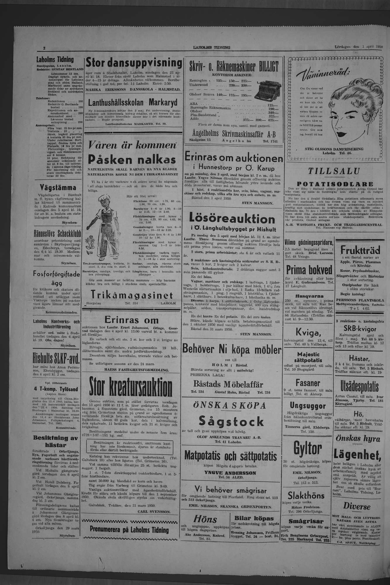 Laholms Tidning Lördag 1 april 1950, sida 2