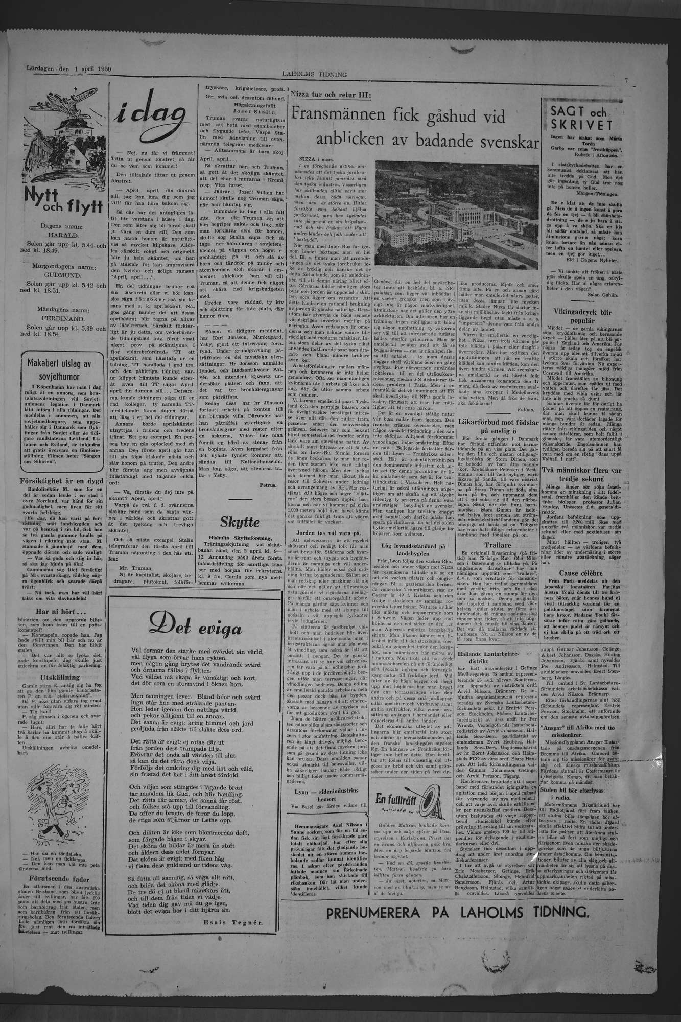 Laholms Tidning Lördag 1 april 1950, sida 7