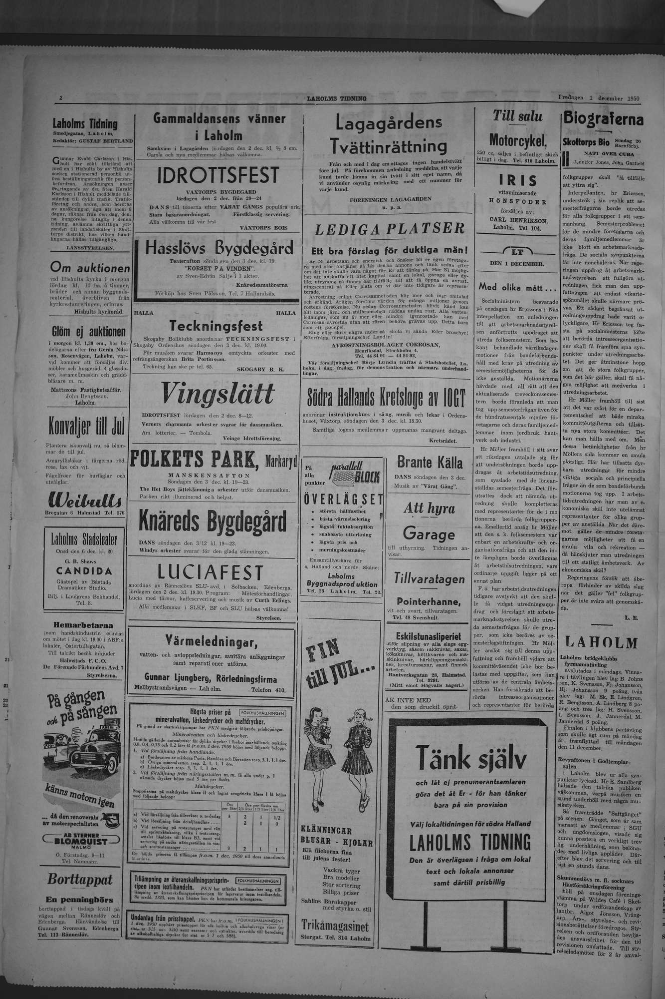 Laholms Tidning Fredag 1 december 1950, sida 2