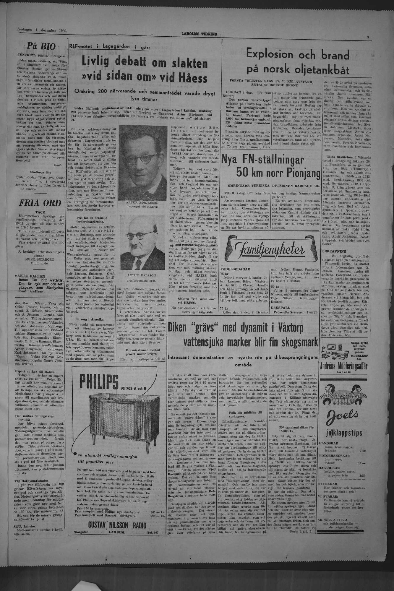 Laholms Tidning Fredag 1 december 1950, sida 3