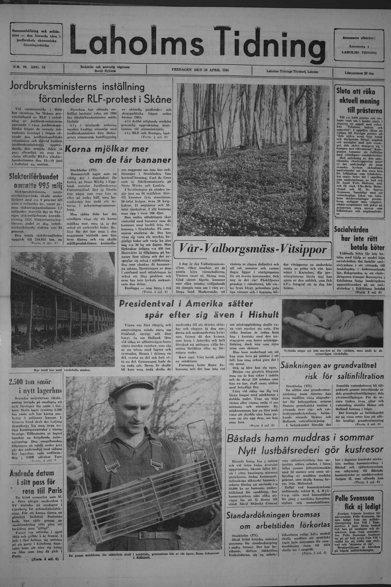 Laholms Tidning Fredag 30 april 1965, sida 1