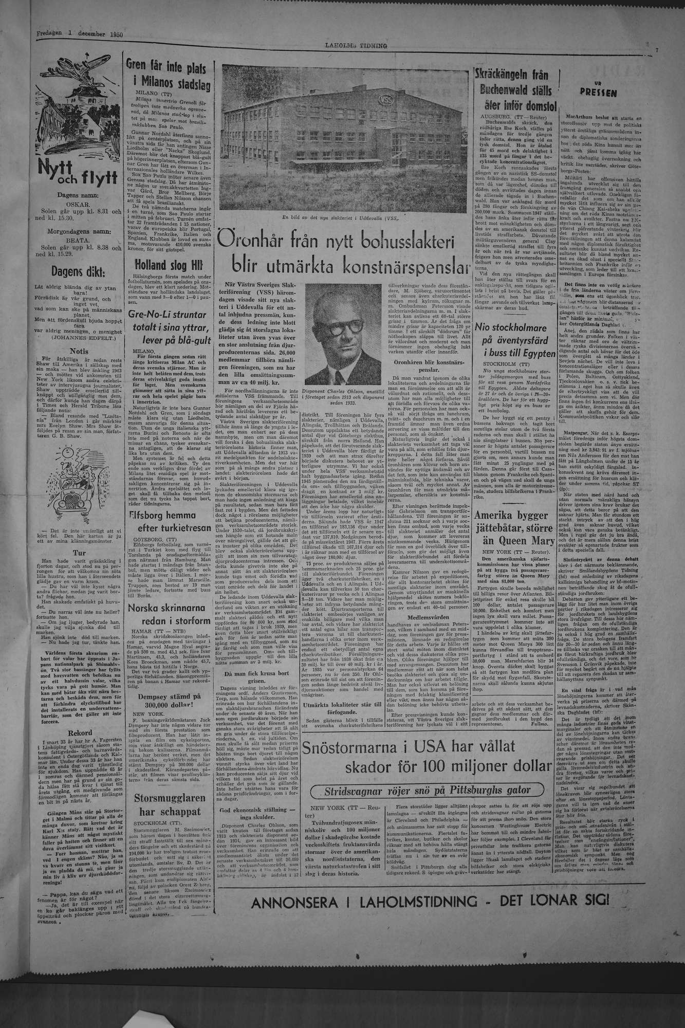 Laholms Tidning Fredag 1 december 1950, sida 7