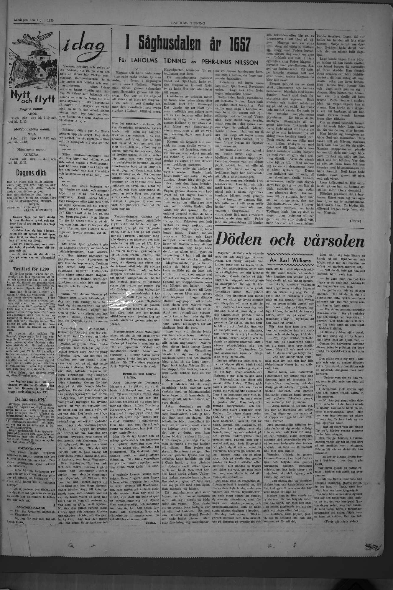 Laholms Tidning Lördag 1 juli 1950, sida 7