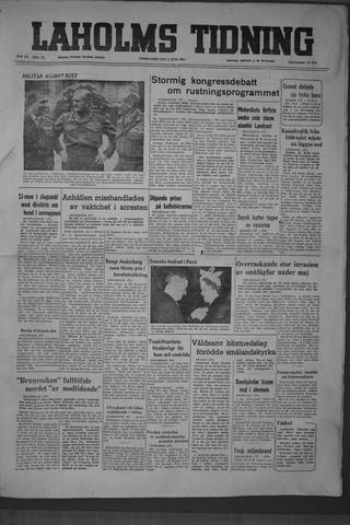 Förstasidan, Torsdag 1 juni 1950