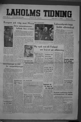 Förstasidan, Onsdag 1 mars 1950
