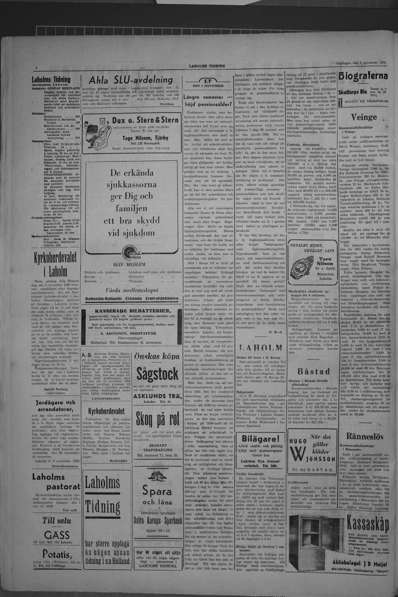 Laholms Tidning Onsdag 1 november 1950, sida 2