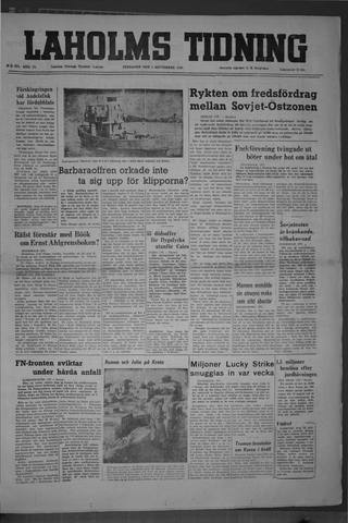 Förstasidan, Fredag 1 september 1950