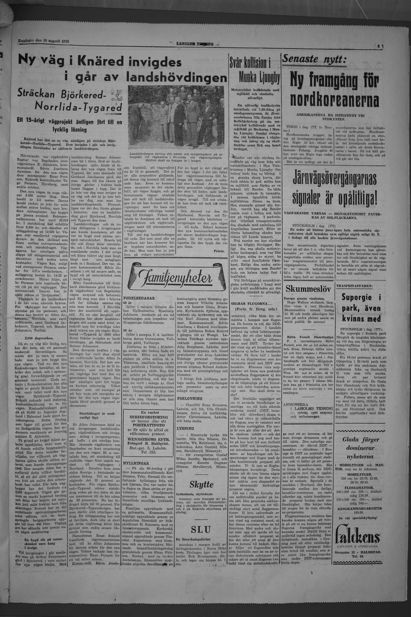 Laholms Tidning Torsdag 10 augusti 1950, sida 3