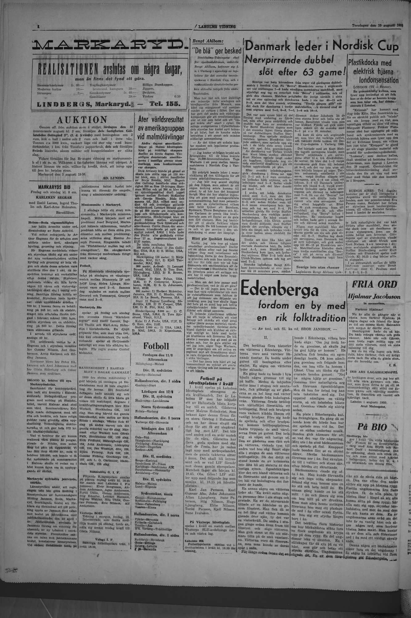 Laholms Tidning Torsdag 10 augusti 1950, sida 4