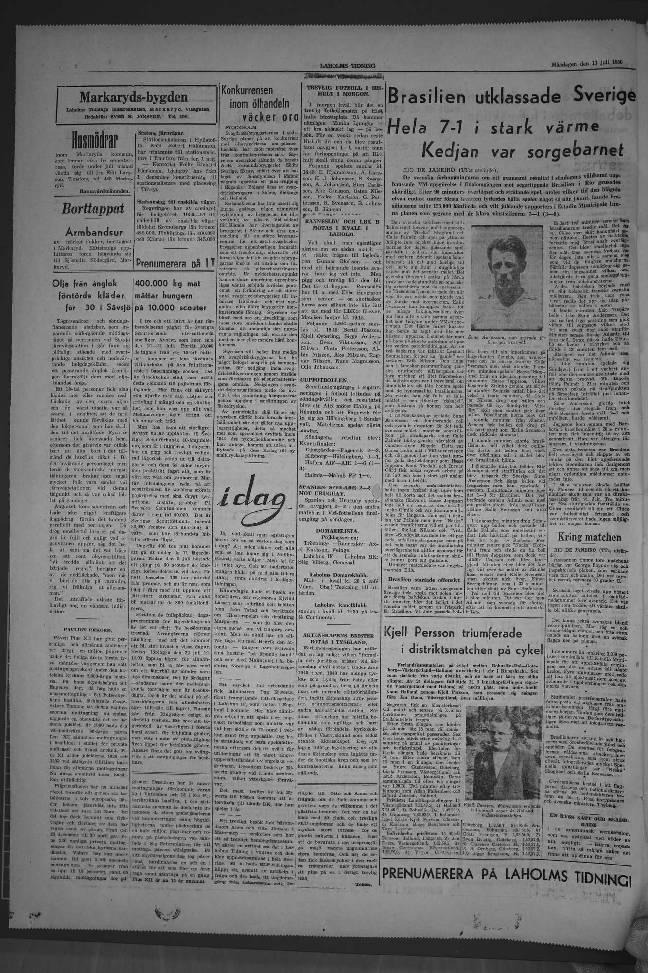Laholms Tidning Måndag 10 juli 1950, sida 4