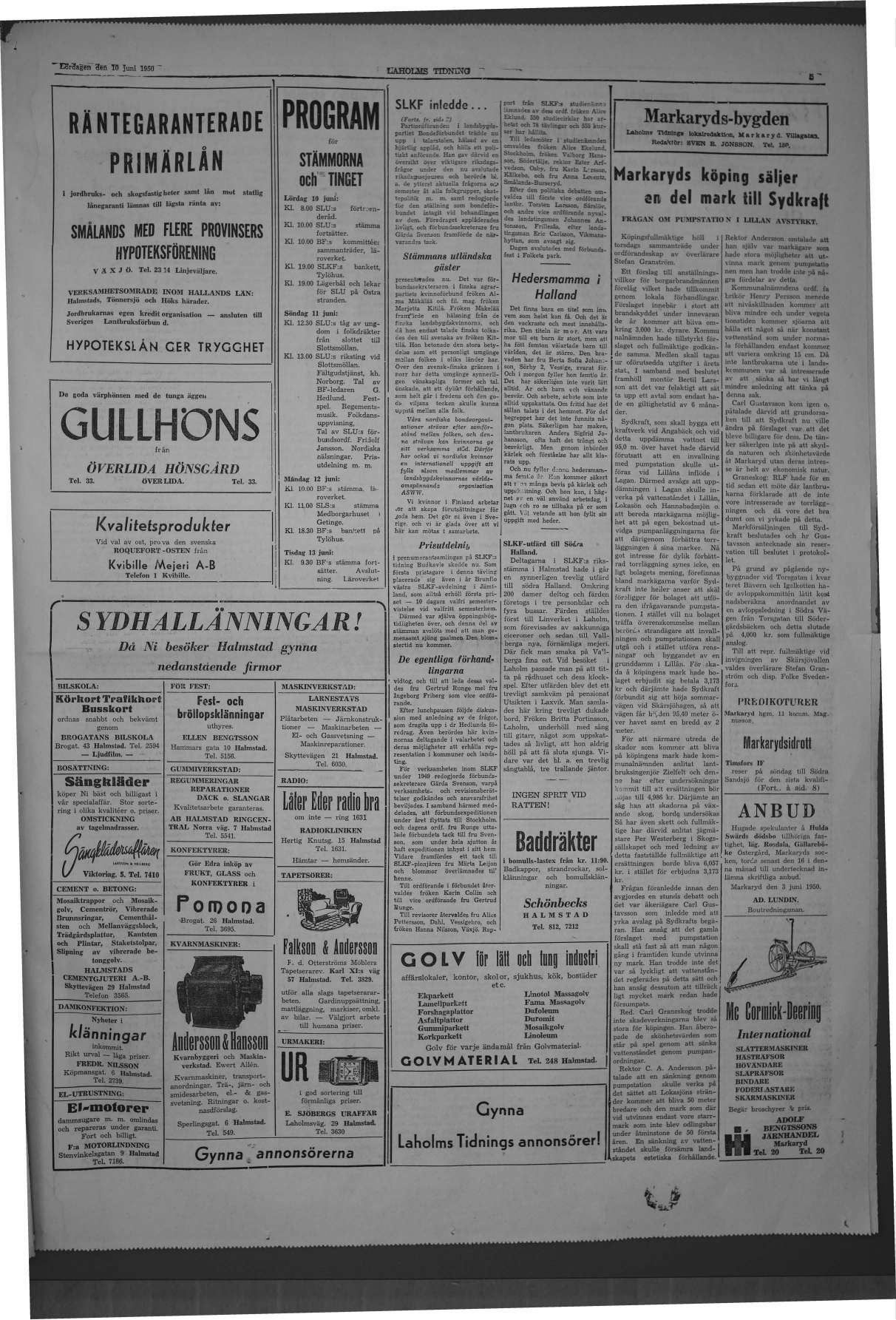 Laholms Tidning Lördag 10 juni 1950, sida 5