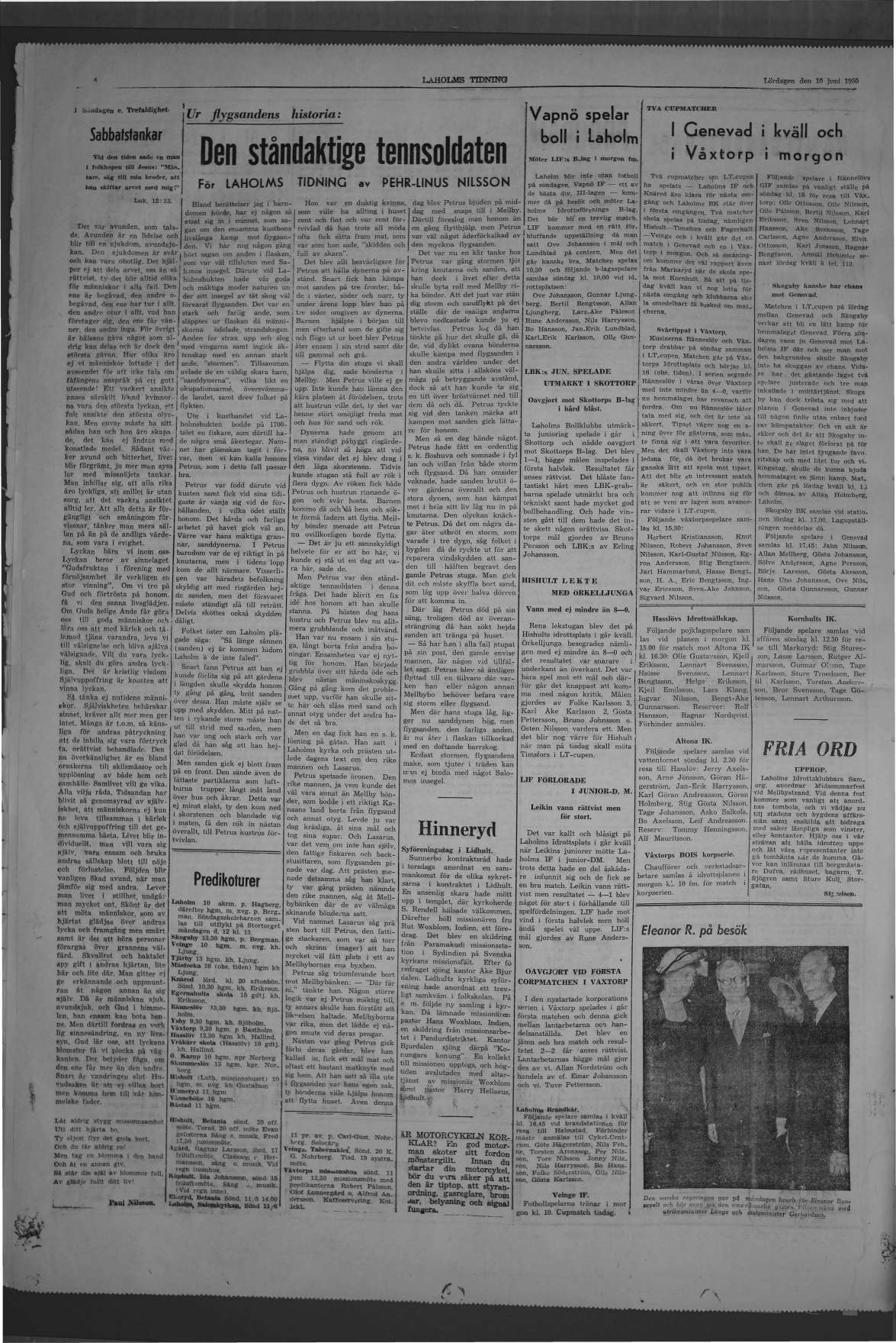 Laholms Tidning Lördag 10 juni 1950, sida 6