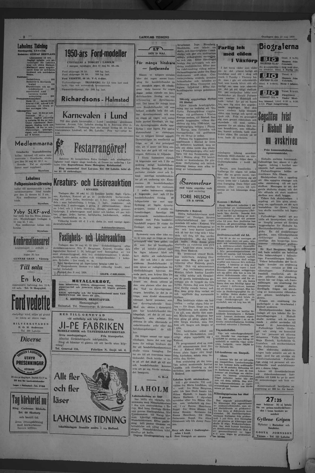 Laholms Tidning Onsdag 10 maj 1950, sida 2
