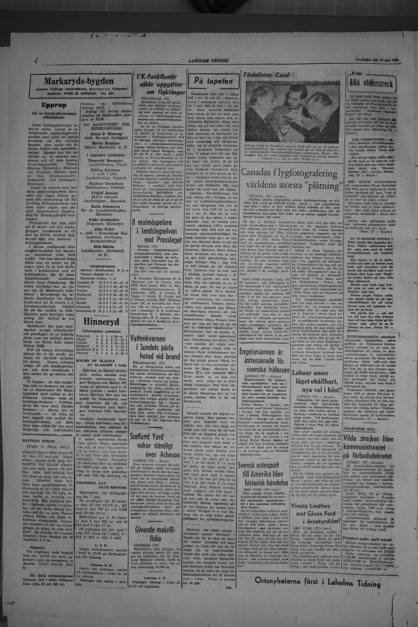 Laholms Tidning Onsdag 10 maj 1950, sida 4
