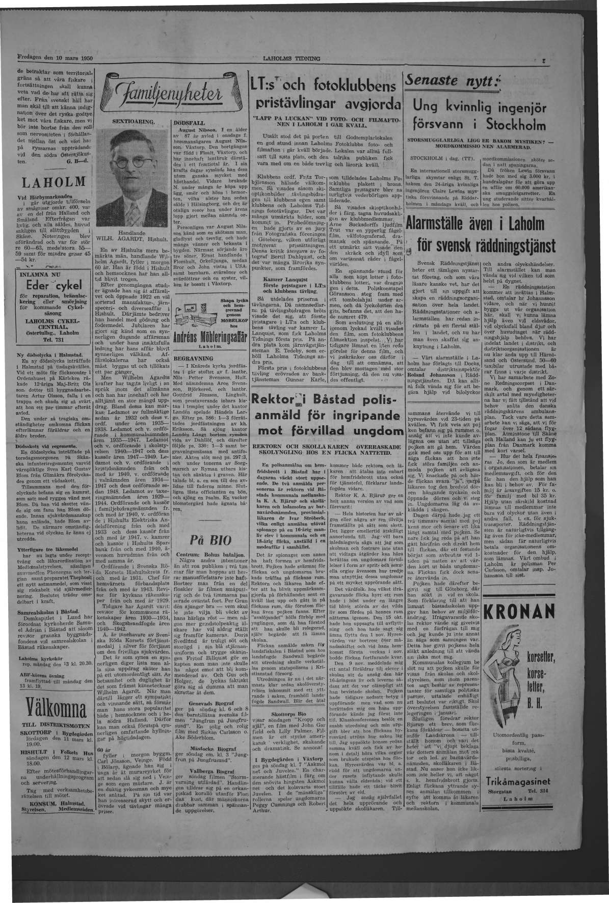 Laholms Tidning Fredag 10 mars 1950, sida 3