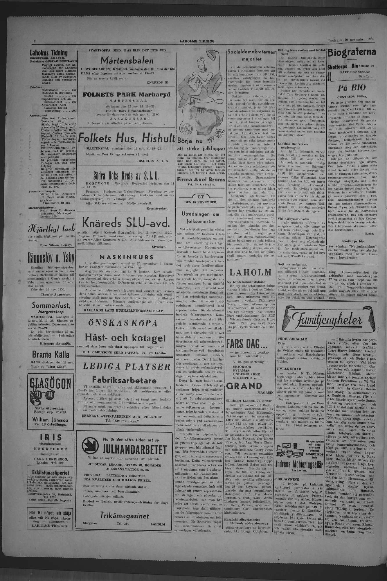 Laholms Tidning Fredag 10 november 1950, sida 2