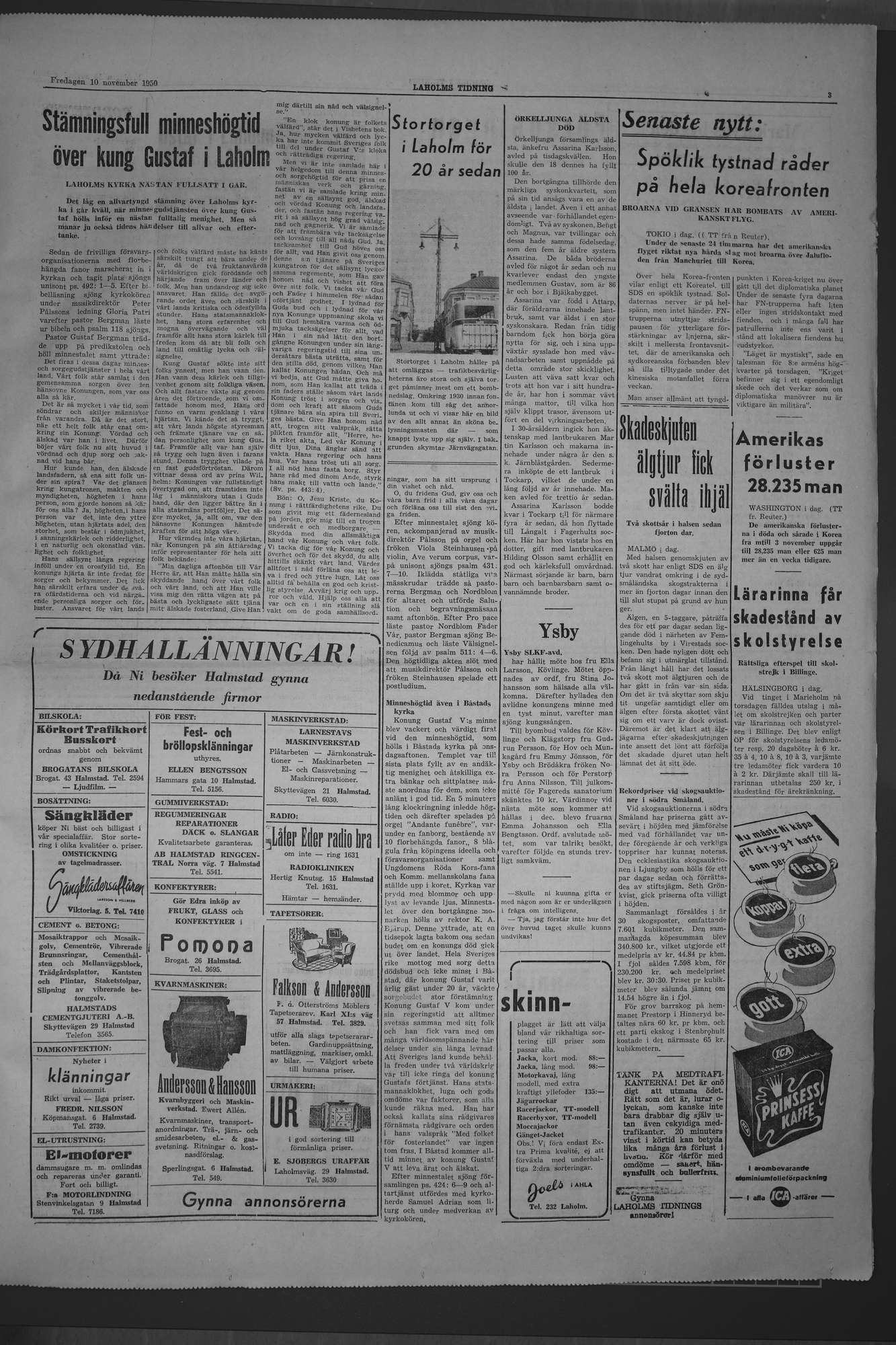 Laholms Tidning Fredag 10 november 1950, sida 3