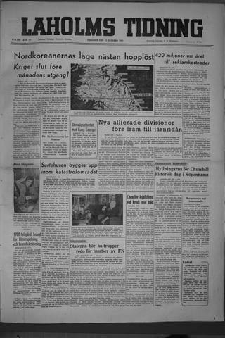 Förstasidan, Tisdag 10 oktober 1950