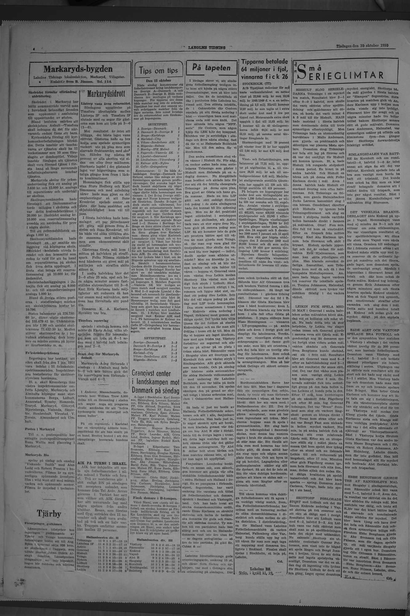 Laholms Tidning Tisdag 10 oktober 1950, sida 4