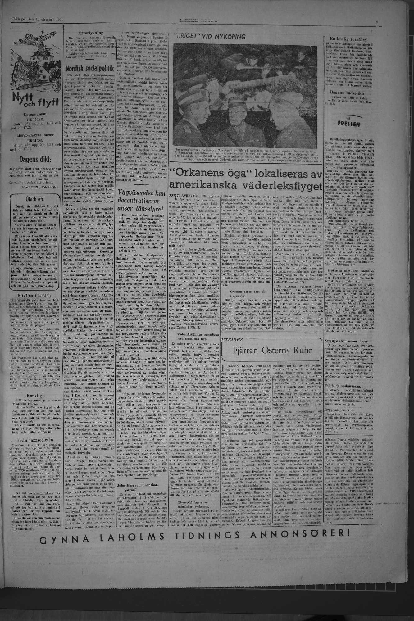 Laholms Tidning Tisdag 10 oktober 1950, sida 7