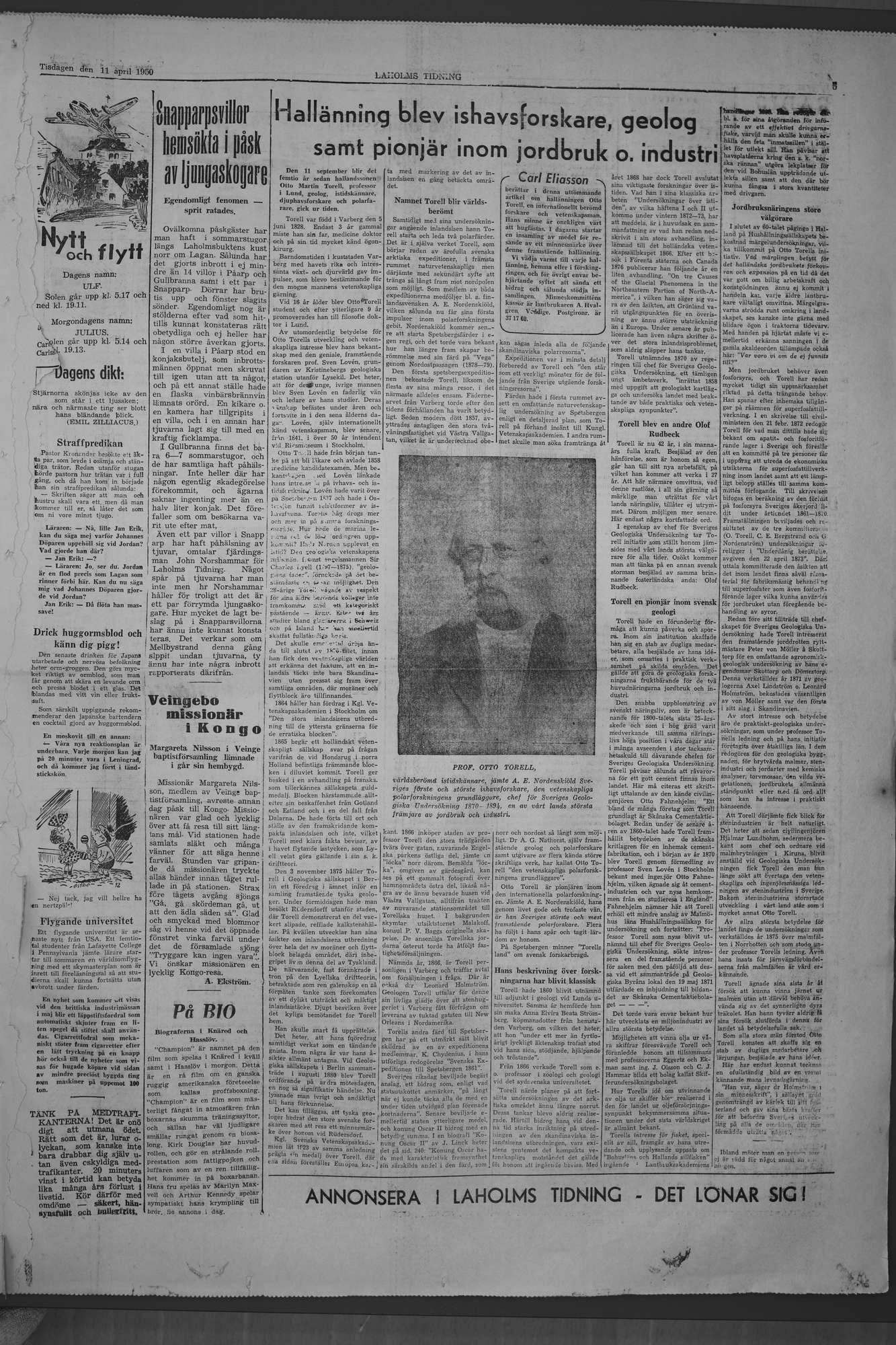 Laholms Tidning Tisdag 11 april 1950, sida 1