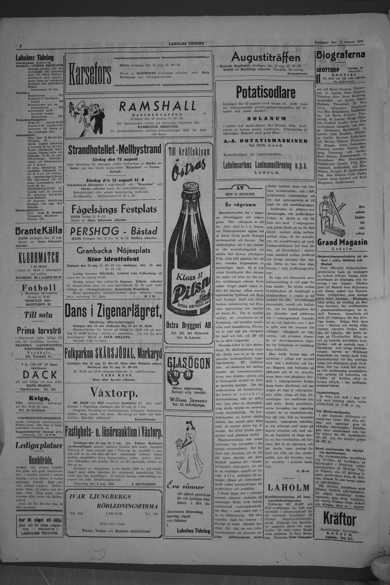 Laholms Tidning Fredag 11 augusti 1950, sida 2