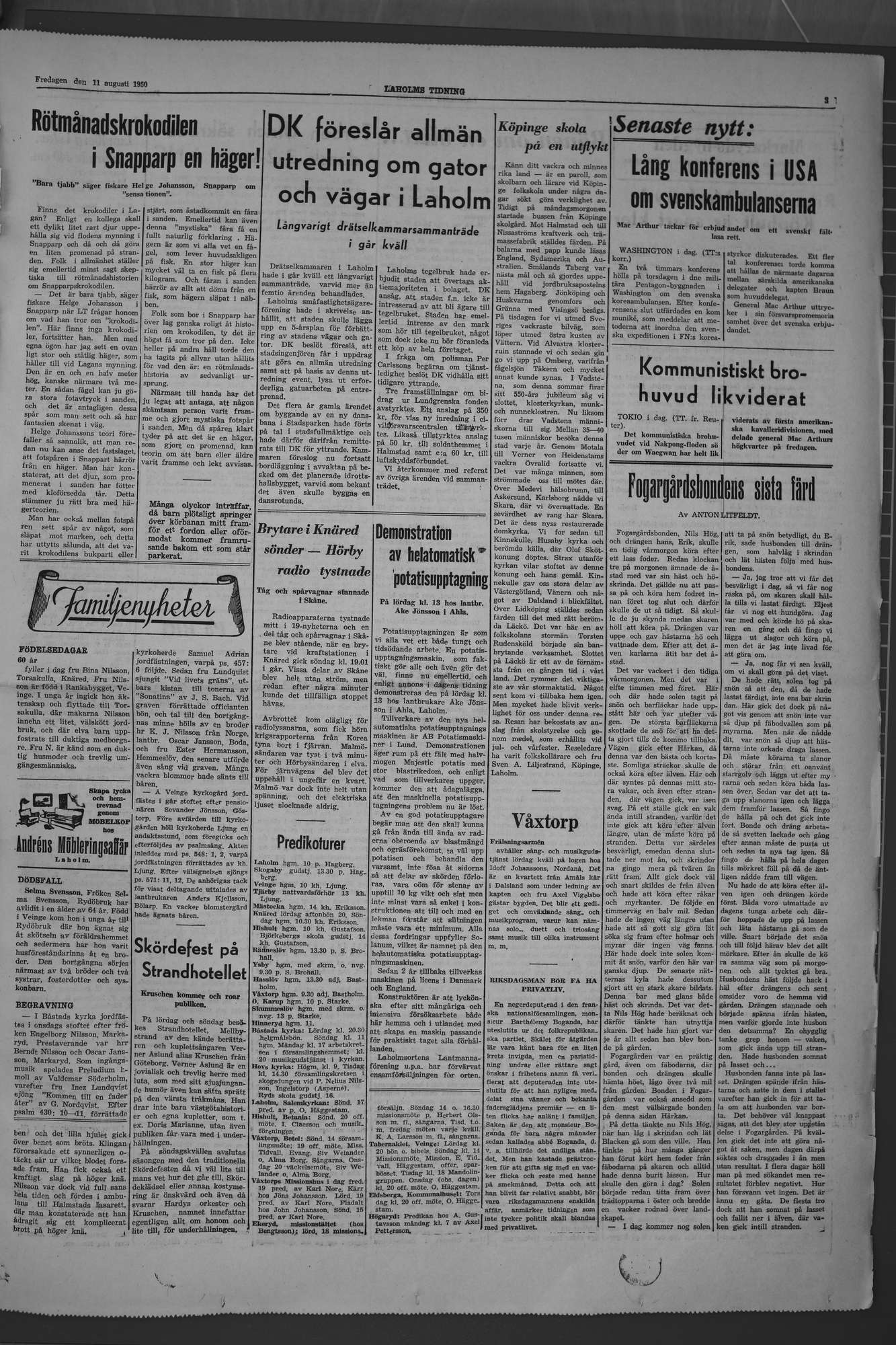 Laholms Tidning Fredag 11 augusti 1950, sida 3