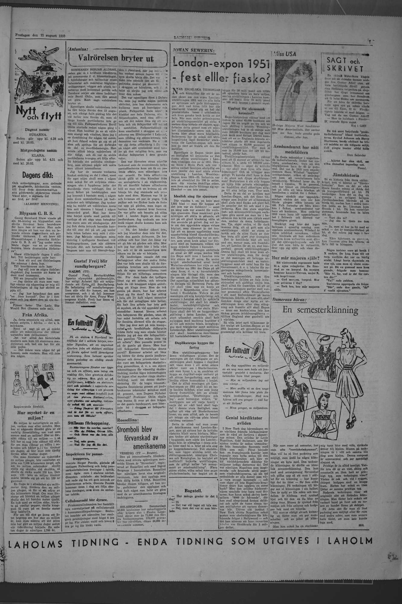 Laholms Tidning Fredag 11 augusti 1950, sida 7