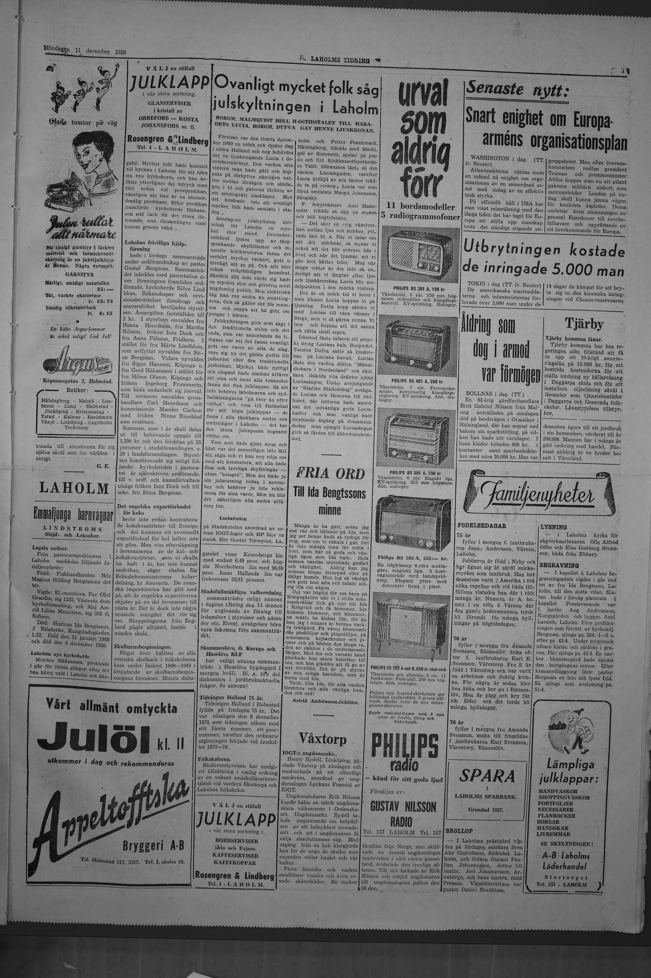 Laholms Tidning Måndag 11 december 1950, sida 3