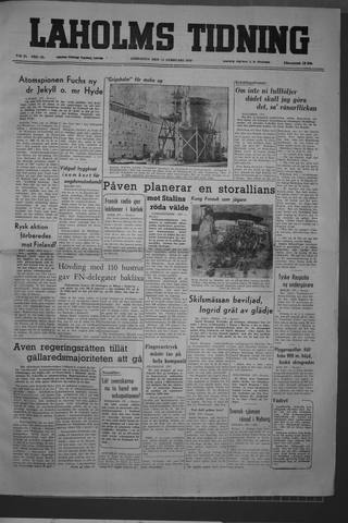 Förstasidan, Lördag 11 februari 1950