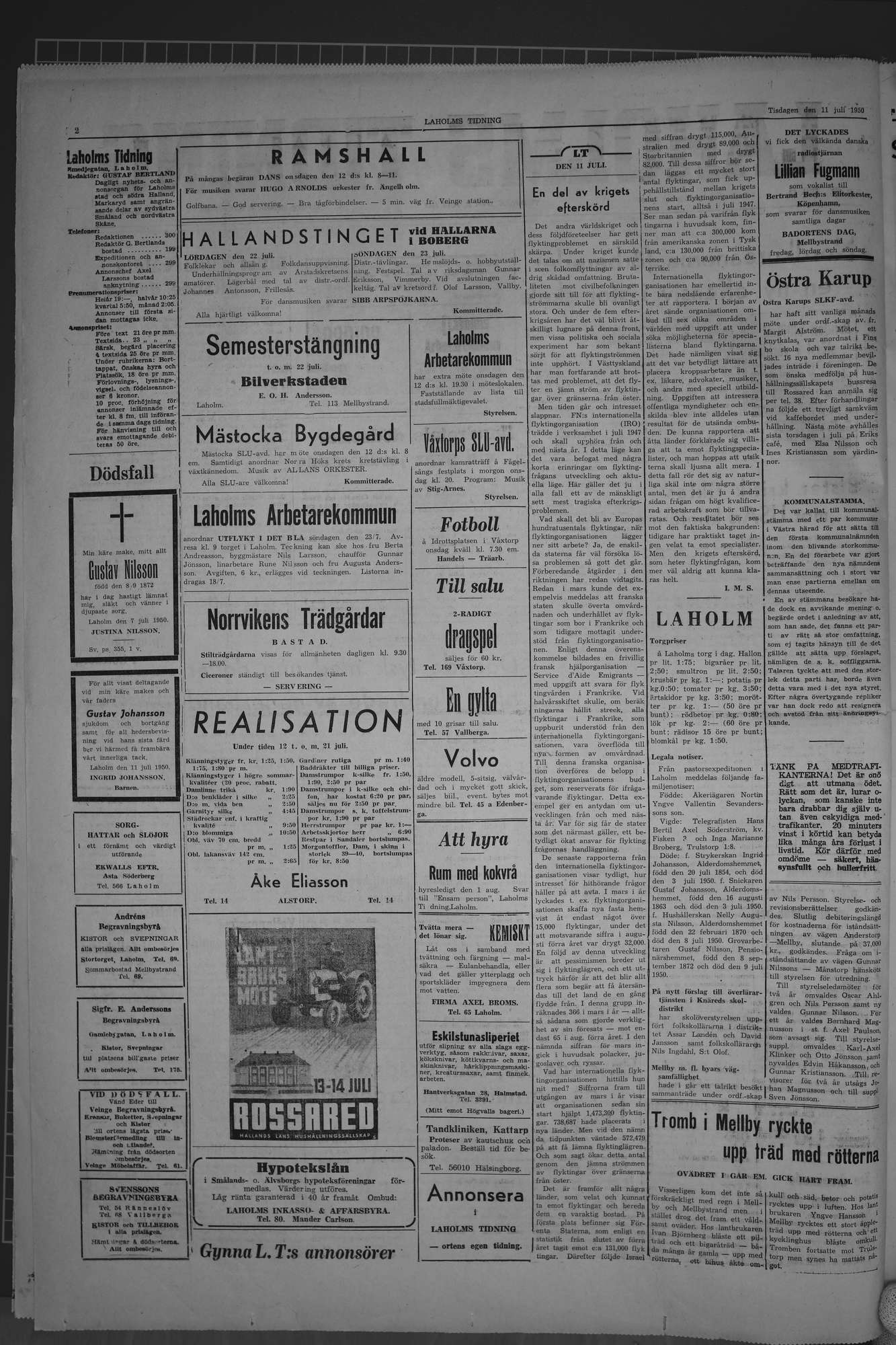 Laholms Tidning Tisdag 11 juli 1950, sida 2