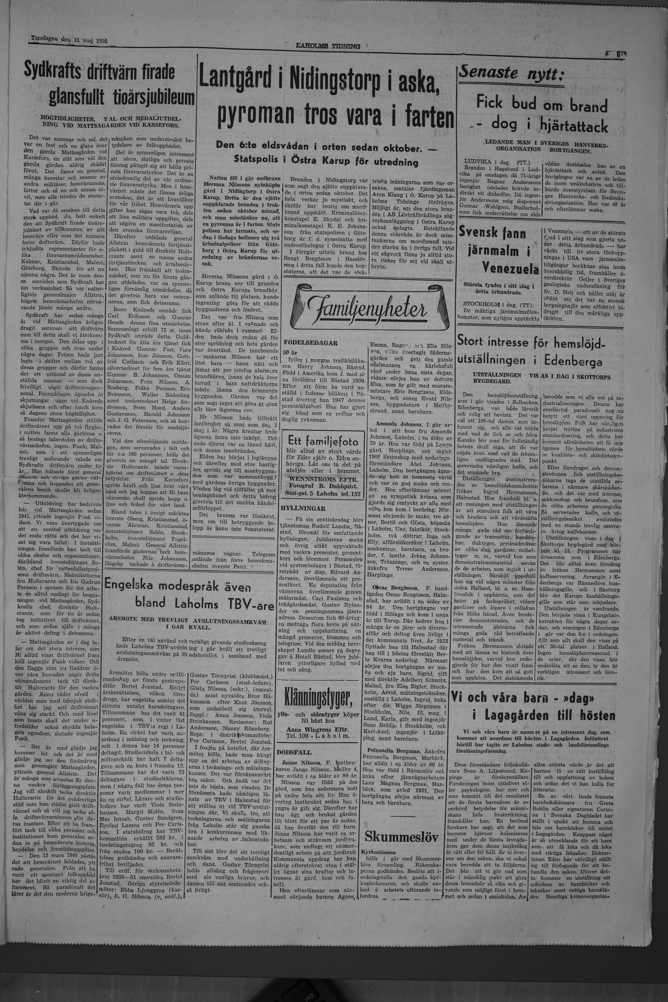 Laholms Tidning Torsdag 11 maj 1950, sida 3