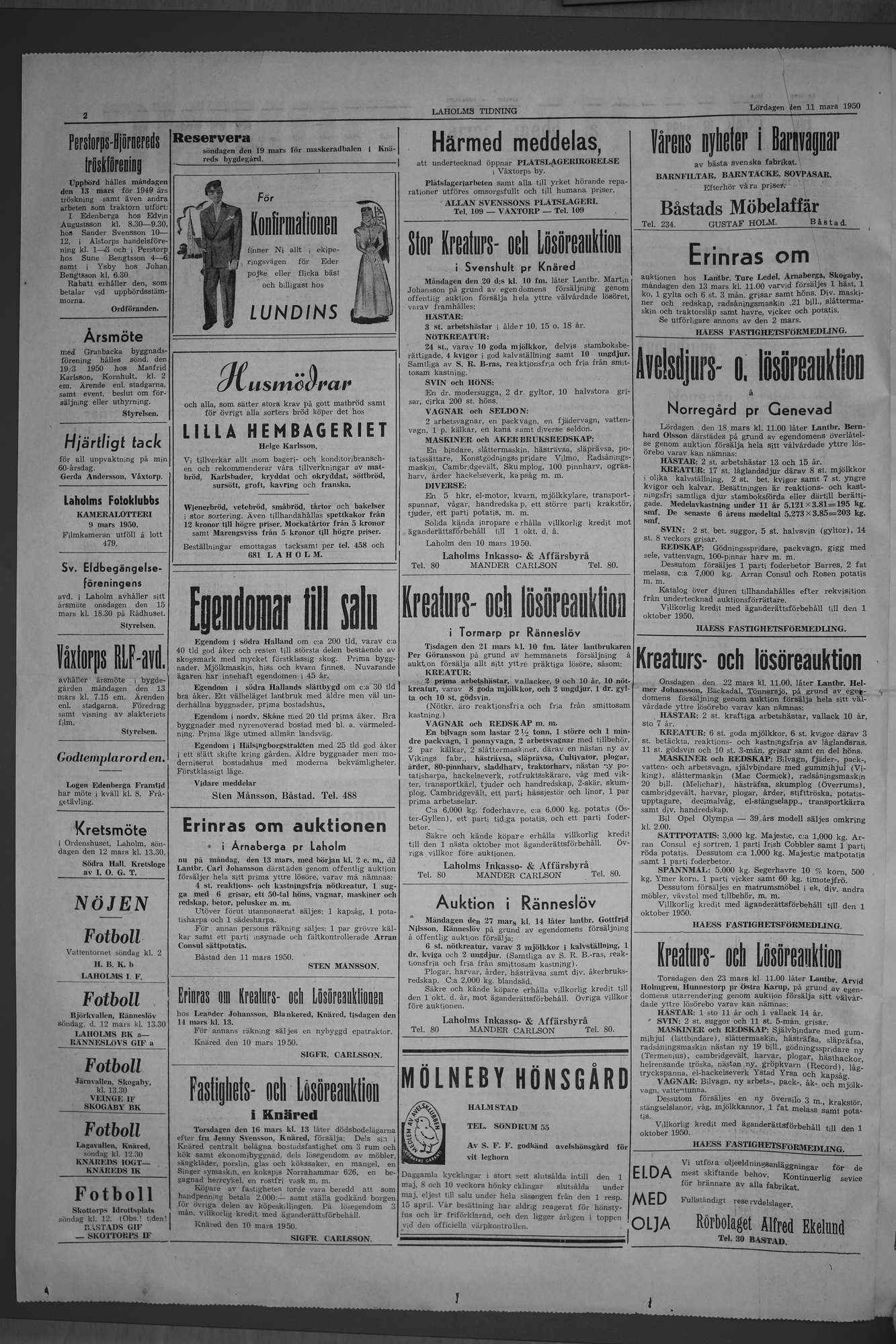 Laholms Tidning Lördag 11 mars 1950, sida 2