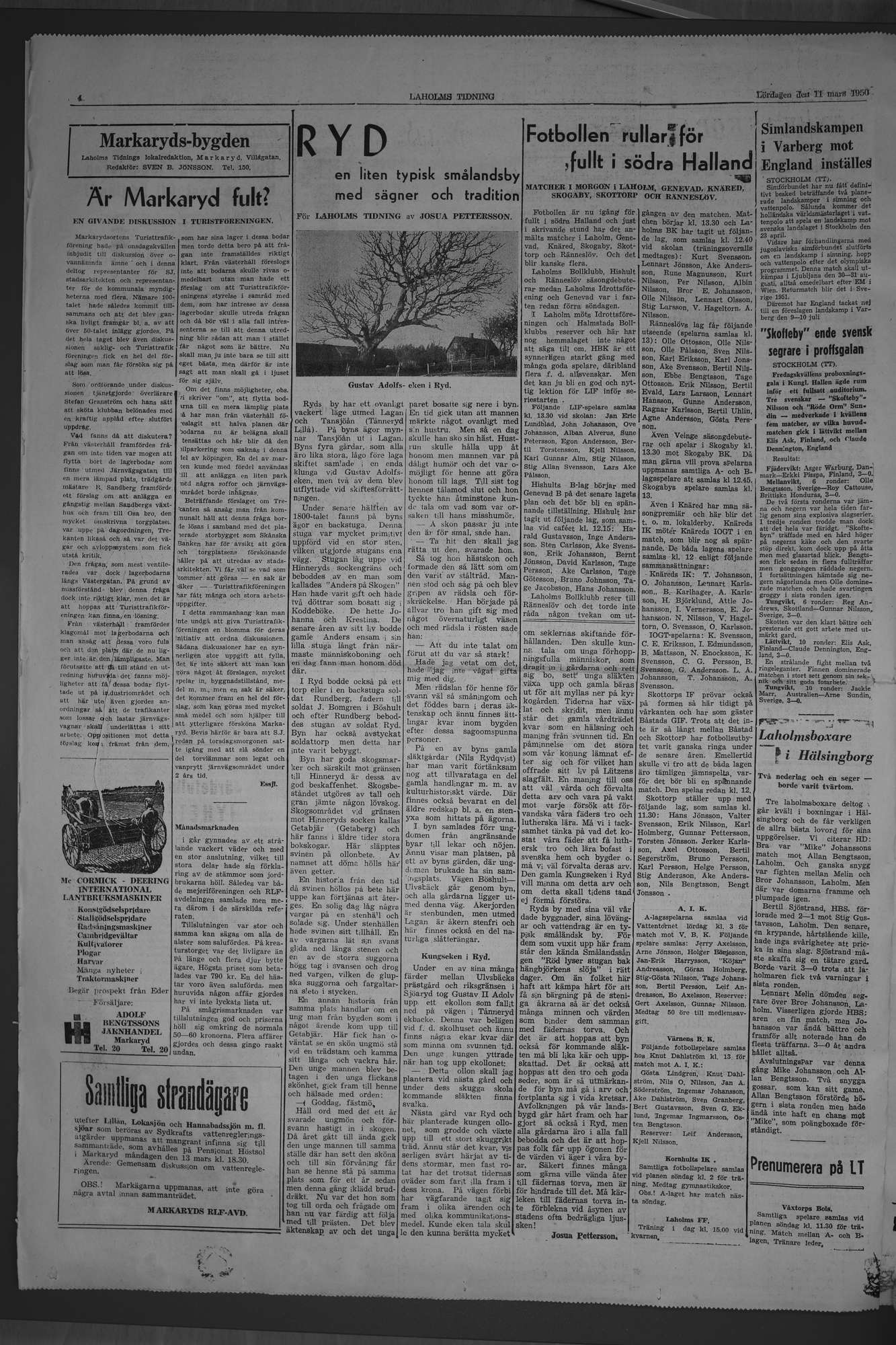 Laholms Tidning Lördag 11 mars 1950, sida 4