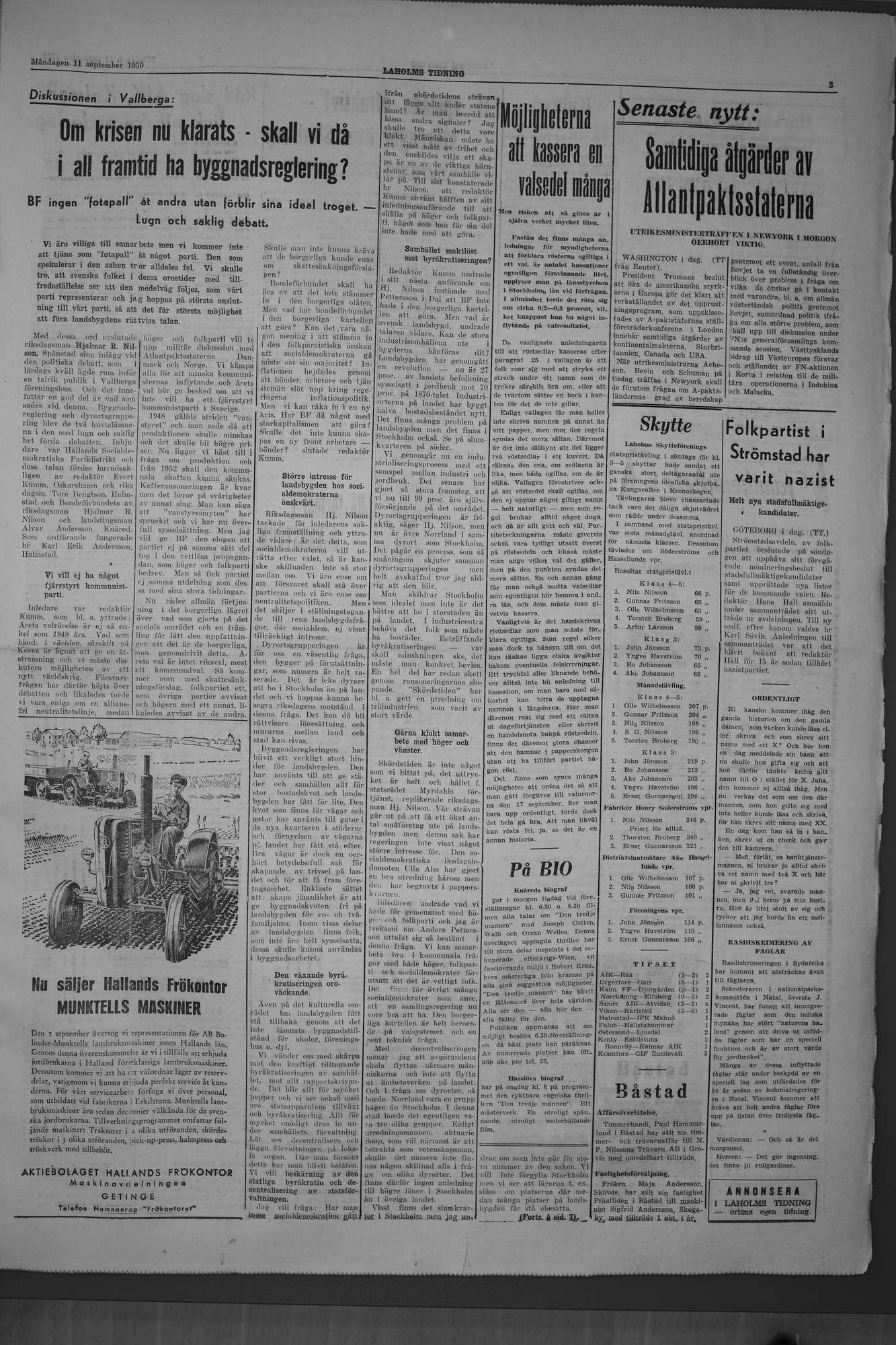 Laholms Tidning Måndag 11 september 1950, sida 3