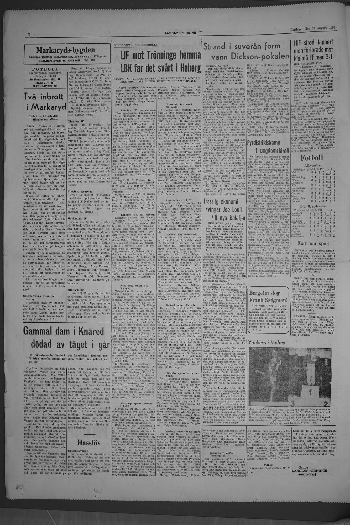 Laholms Tidning Lördag 12 augusti 1950, sida 4