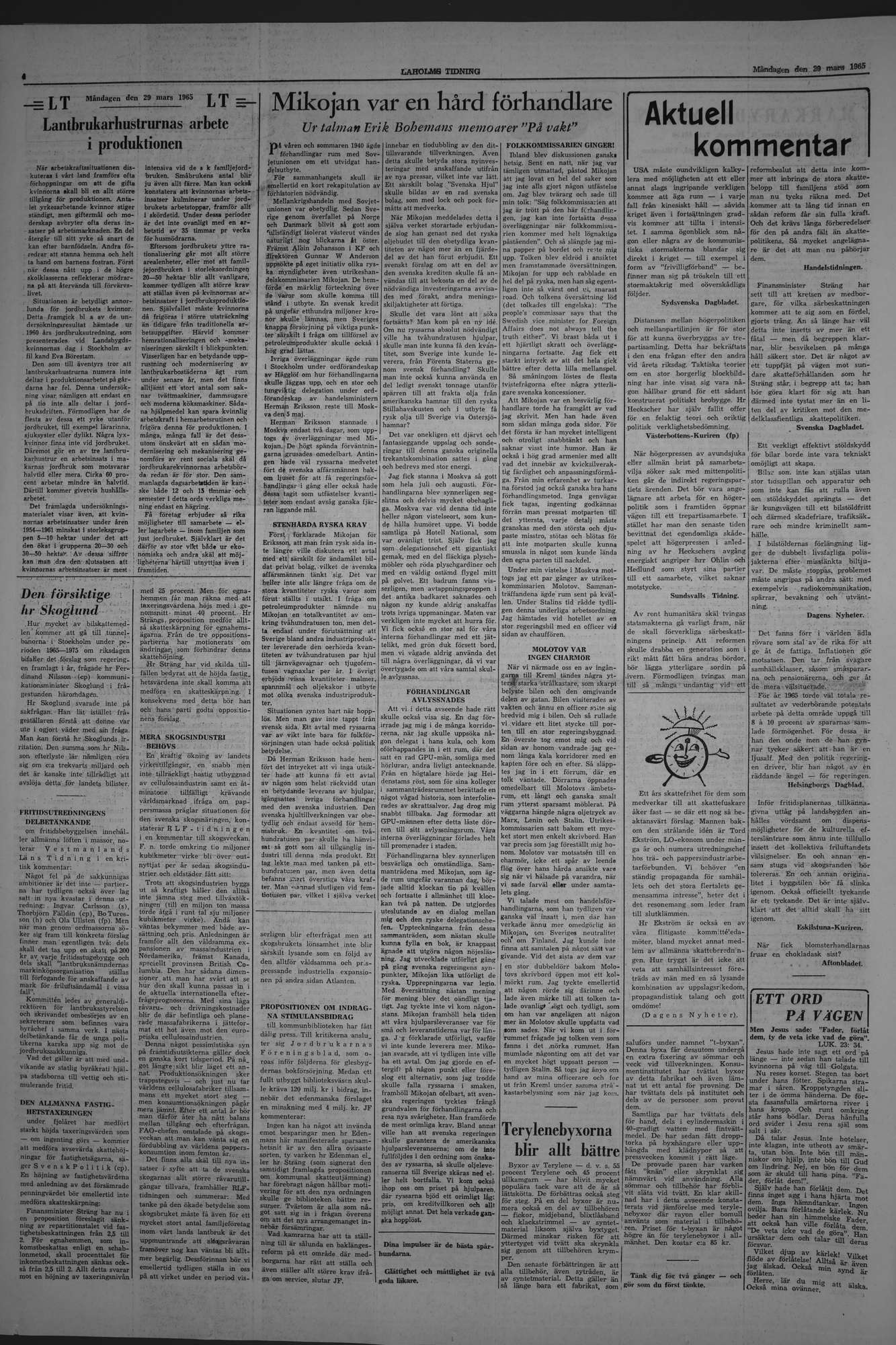 Laholms Tidning Måndag 29 mars 1965, sida 4