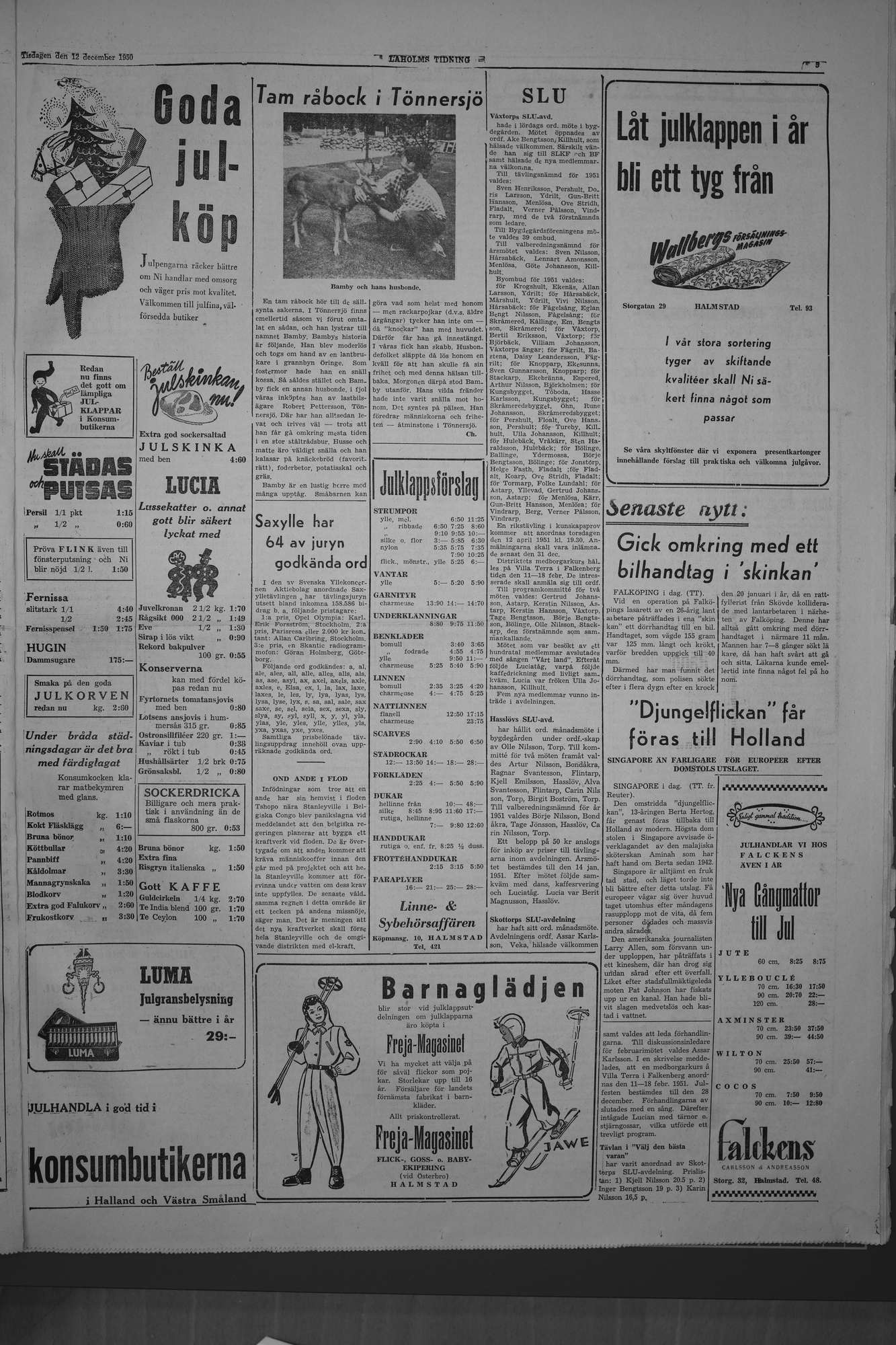 Laholms Tidning Tisdag 12 december 1950, sida 3