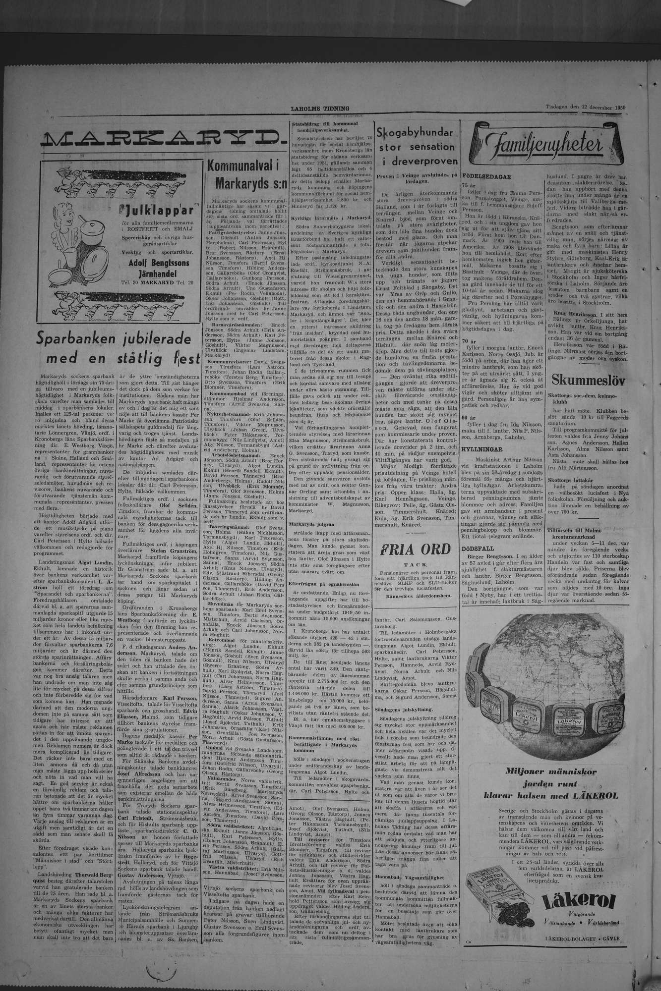 Laholms Tidning Tisdag 12 december 1950, sida 4