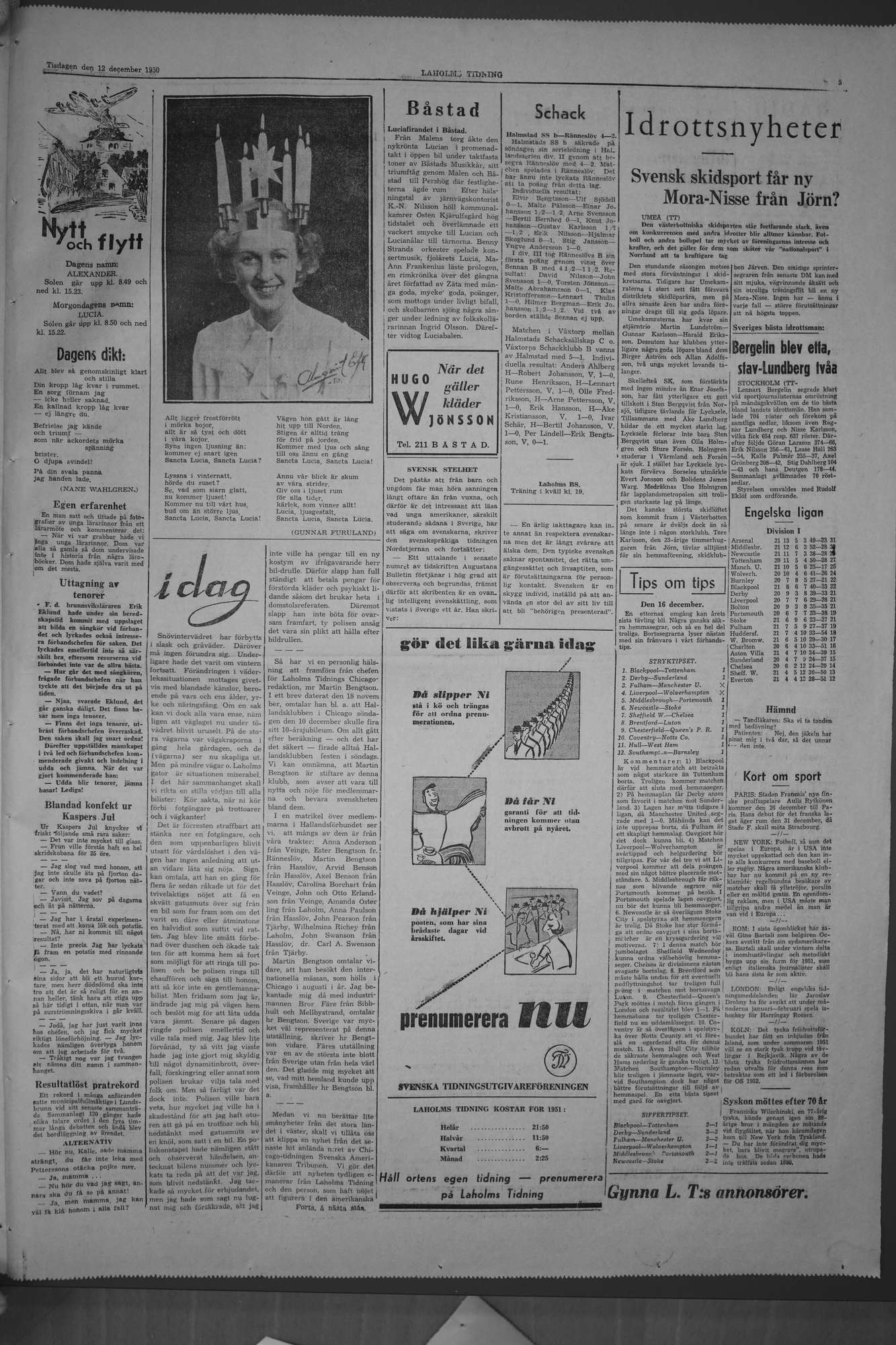 Laholms Tidning Tisdag 12 december 1950, sida 5