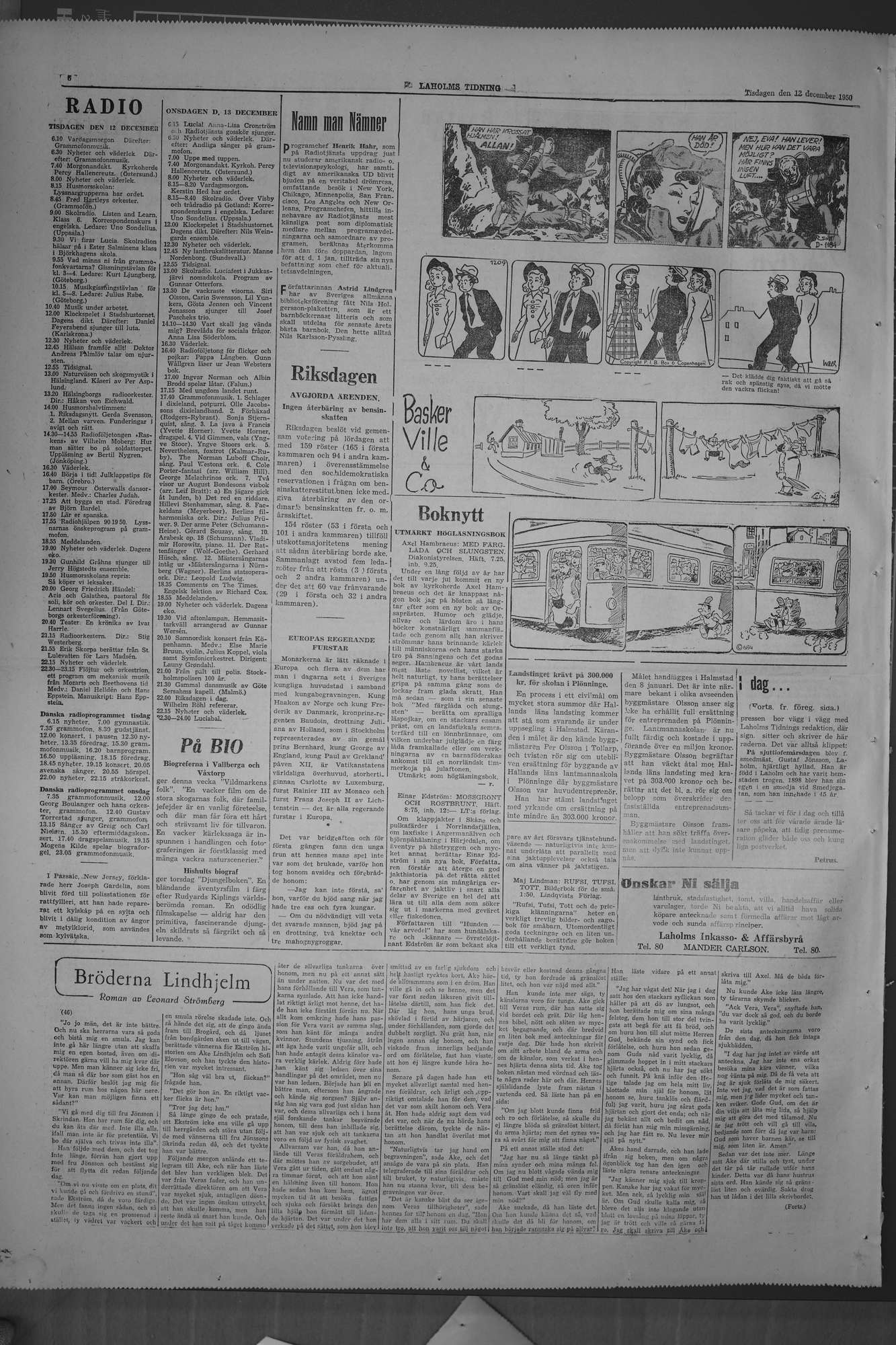 Laholms Tidning Tisdag 12 december 1950, sida 6