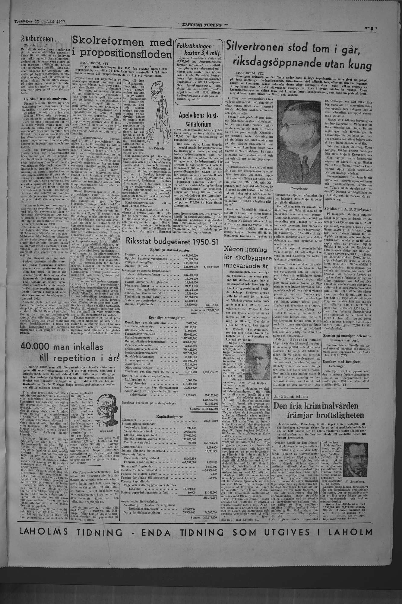 Laholms Tidning Torsdag 12 januari 1950, sida 5