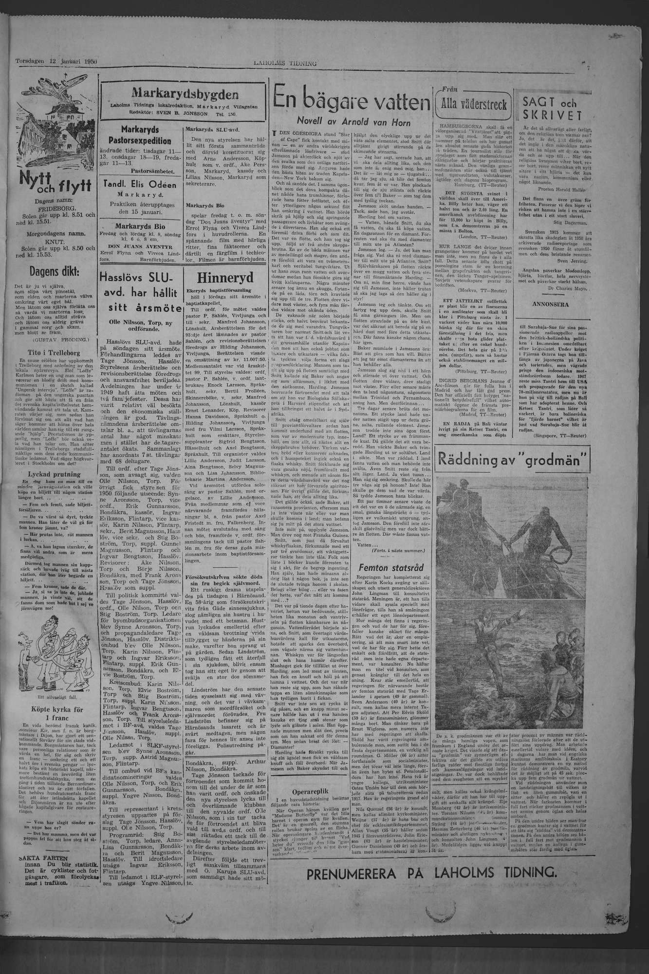 Laholms Tidning Torsdag 12 januari 1950, sida 7