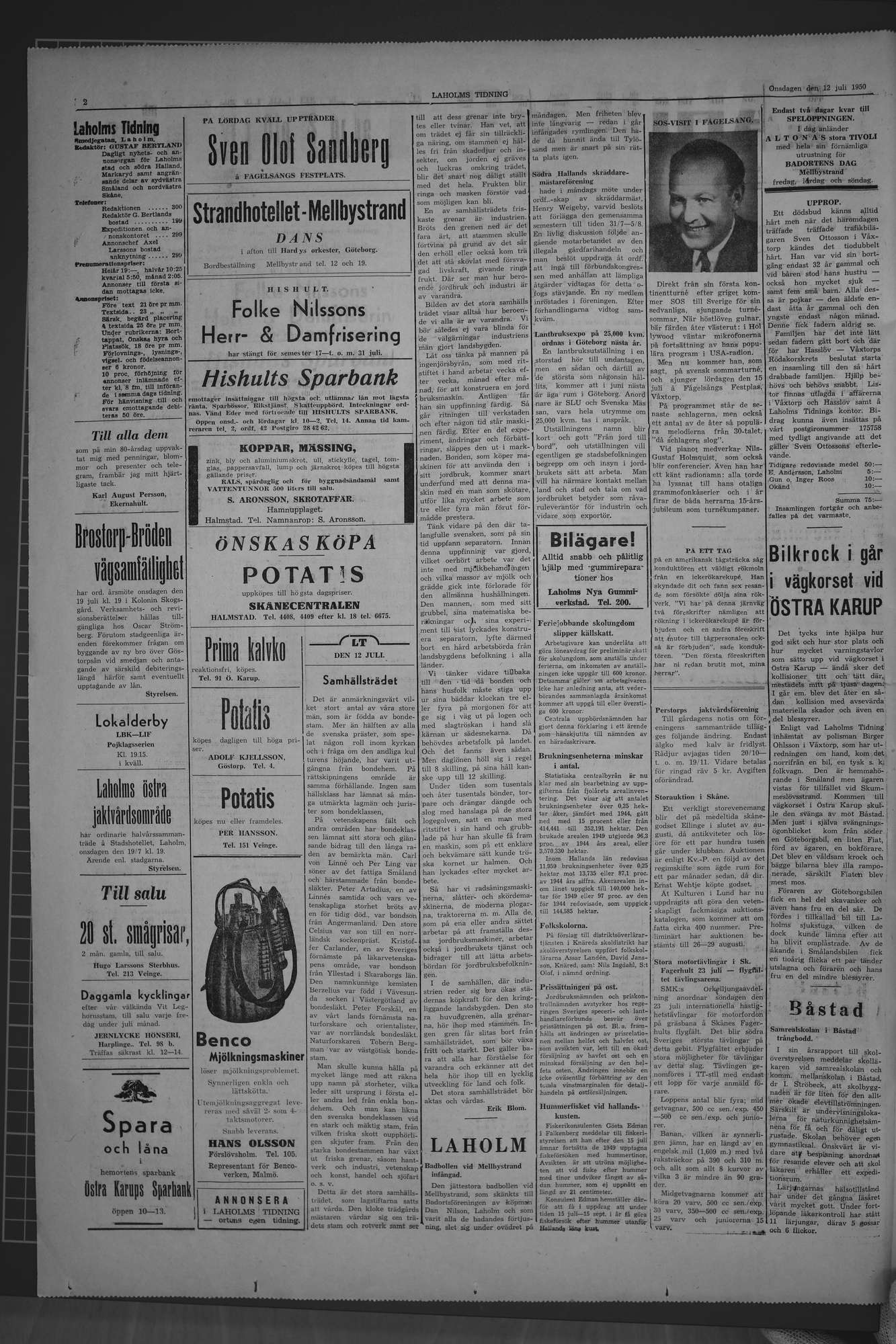 Laholms Tidning Onsdag 12 juli 1950, sida 2