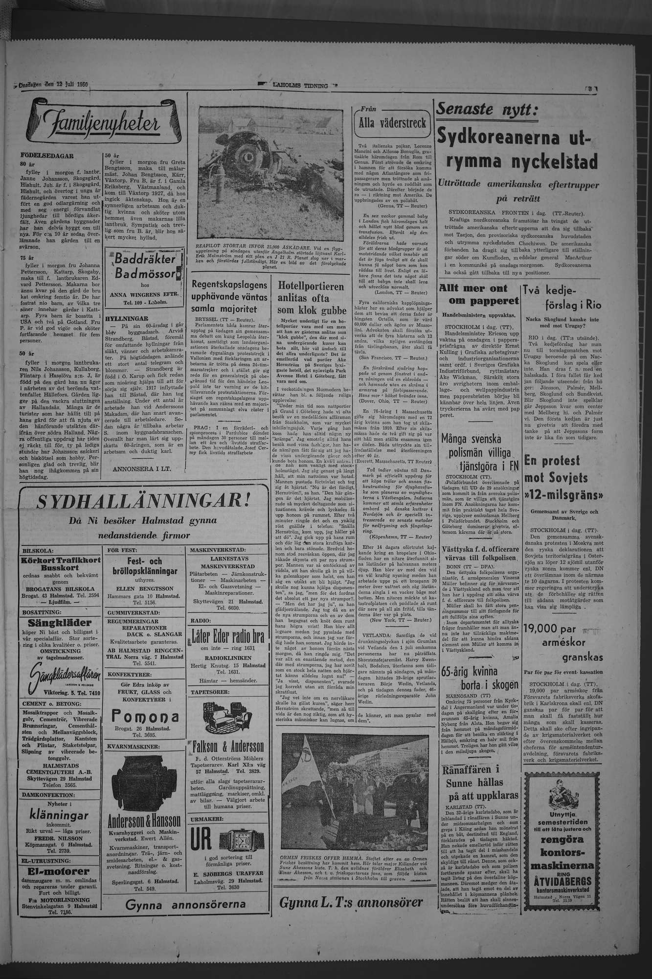 Laholms Tidning Onsdag 12 juli 1950, sida 3