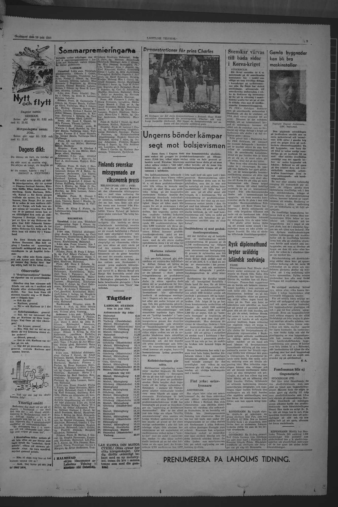 Laholms Tidning Onsdag 12 juli 1950, sida 5