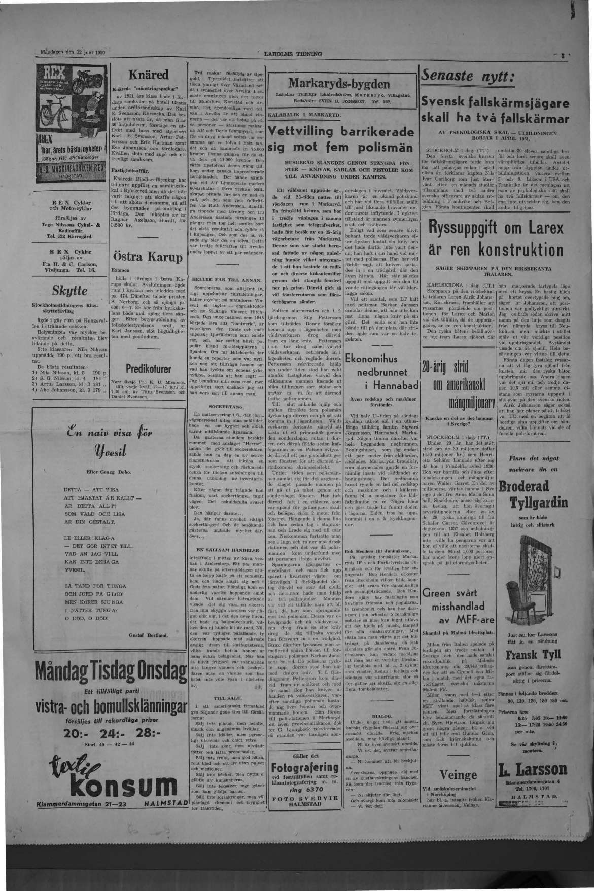 Laholms Tidning Måndag 12 juni 1950, sida 3