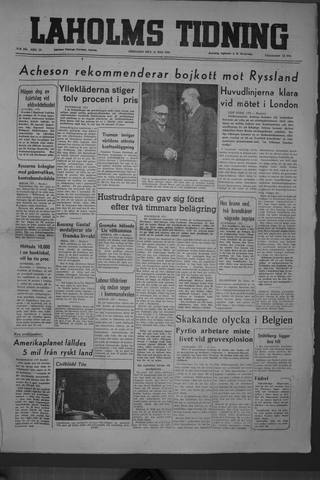 Förstasidan, Fredag 12 maj 1950