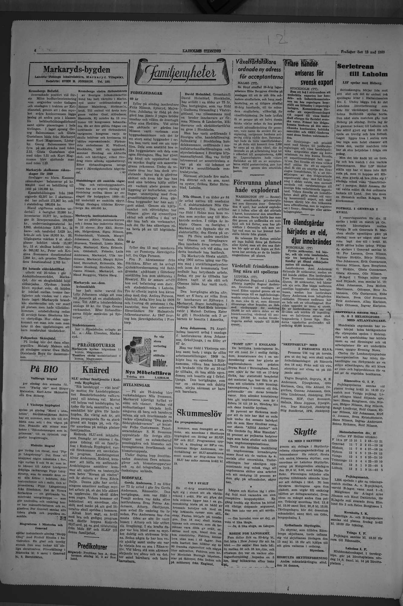 Laholms Tidning Fredag 12 maj 1950, sida 4