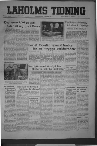Förstasidan, Torsdag 12 oktober 1950